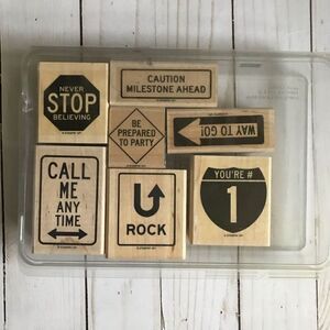 Stampin up Road Sign It’s a Sign wood mounted rubber stamps set of 7